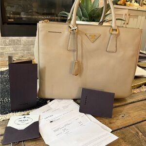 AUTHENTIC Prada Beige Leather Tote Bag ( with proof)